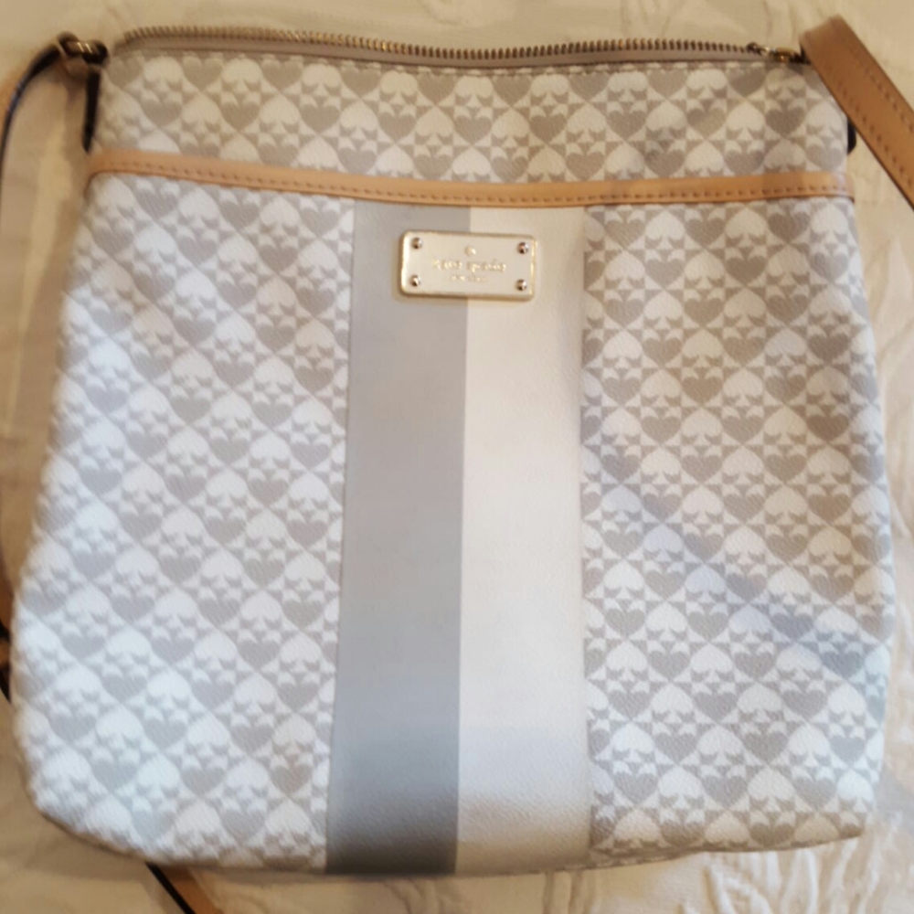 Gray and white Kate Spade cross body purse